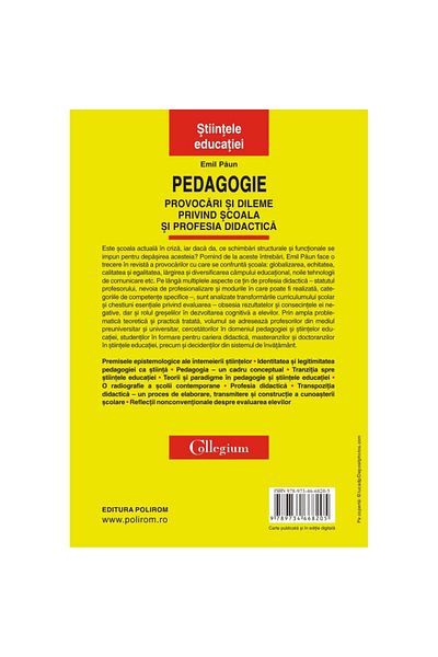 Polirom Pedagogy. Challenges and dilemmas regarding school and the teaching profession, Emil Paun