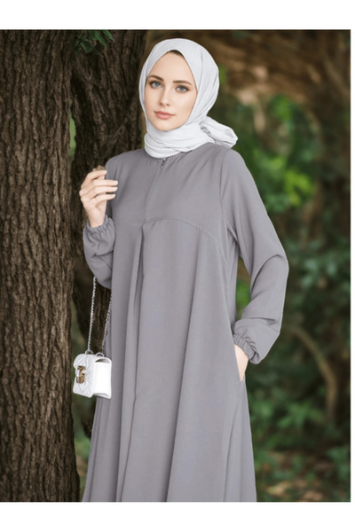 Atika Moda Stylish Solid Color Long Sleeve Round Neck Loose Fit Casual Dress