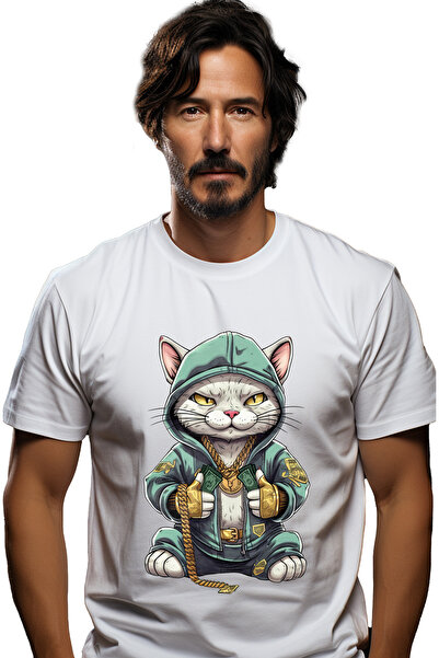 StoryGift Romania Tricou bărbătesc cu pisică, hanorac, lanț, aur, bani, moned...