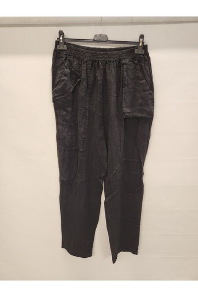 della moor Black Women's Italian Slim Fit Straight Linen Trousers Size 38 - 42