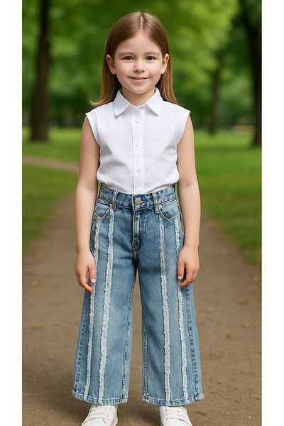 Hilal Akıncı Kids White Shirt and Jeans Pants 2 Piece Set
