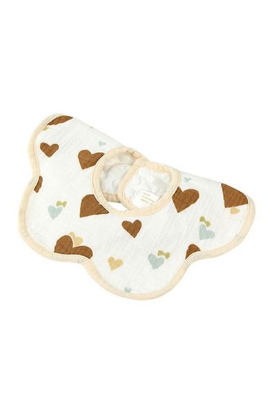 Flippy Bavetă Bebe Floare, Bumbac, 0–12 Luni, Impermeabilă, Capse, Model Inimă, 26x29 Cm, Maro