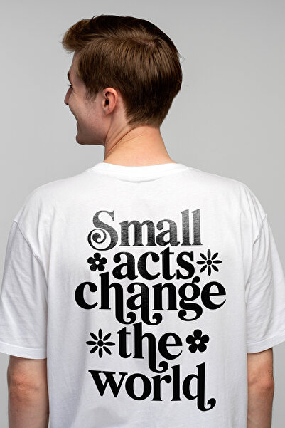 StoryGift Romania Tricou bărbătesc cu mesajul „Faptele mici schimbă lumea” - ...