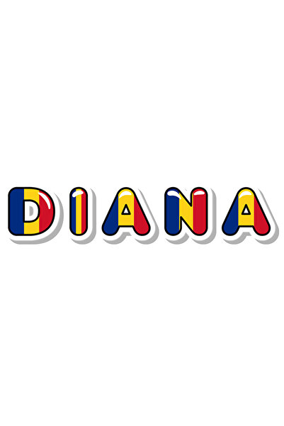 StoryGift Romania Sticker Eticheta 50CM Cu Numele Diana, Romania, Suporter, S...