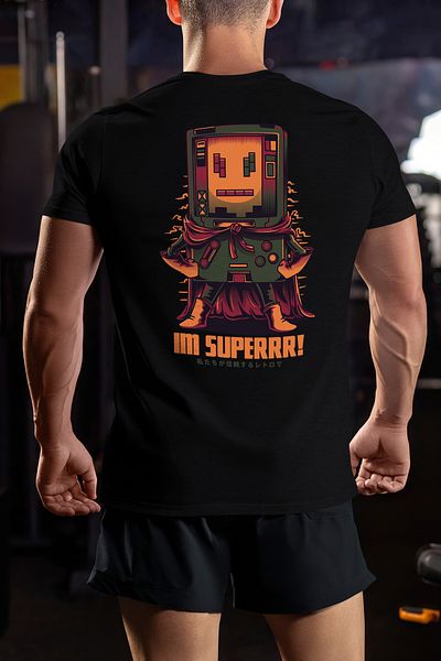 StoryGift Romania Men's T-Shirt With Childhood Video Game Controller With Superhero Cape, Orange Text STG