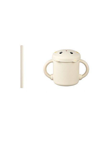 Flippy Set de hrănire pentru bebeluși, format din 2 piese - Cană din silicon cu capac și pai, fără BPA, Design pisică, 12x9,5x11 cm,