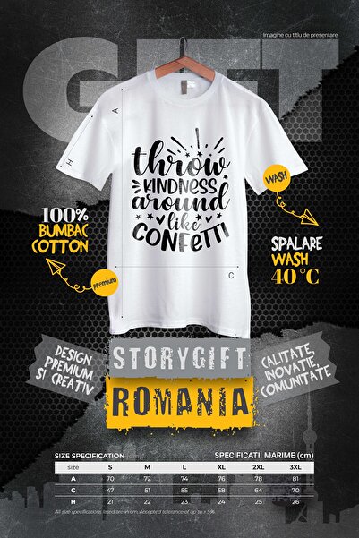 StoryGift Romania Men's T-shirt With Hearts And Stars With The Message "throw Kindness Around Like Confetti" - Stg