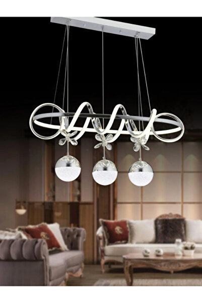 B&F STORE NEW STYLE LED AVİZE AKIN YEMEK MASASI GÜMÜŞ 3RENK IŞIKLI