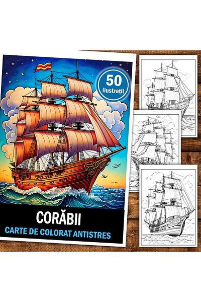 Legendary Gifts Carte de colorat antistres, 50 de ilustrații cu nave, Format: A4