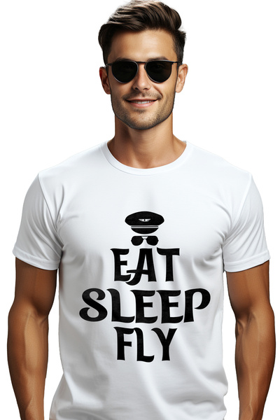 StoryGift Romania Tricou bărbătesc cu mesajul în engleză „eat Sleep, Fly” - E...