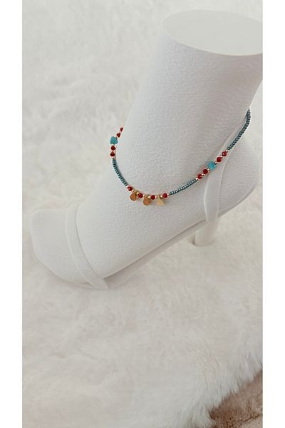 GM TAKI Colorful Bead Summer Anklet with Gold Drop Tip