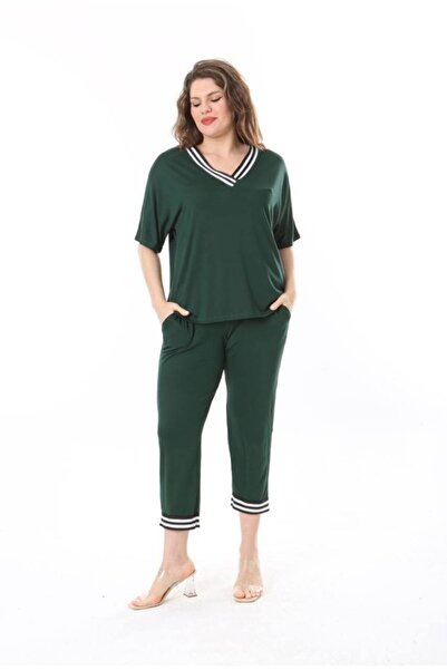Sevda Kılınç Plus Size Capri Double Combed Cotton Suit
