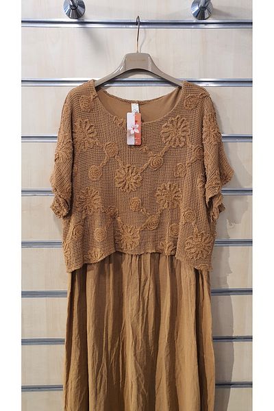 Park Moda Ιταλικό φόρεμα Διχτυωτό Λεπτομερές Βαμβακερό Φόρεμα με Μοτίφ Λουλούδι