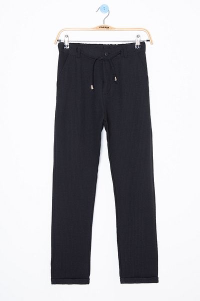 Cansın Mini Black Double Leg Boy's Jogger Trousers with Lace-Up Waist 20037