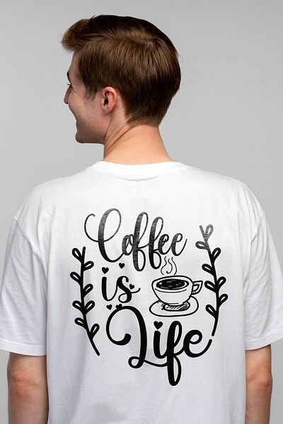 StoryGift Romania Men's T-shirt with hearts and the message in English "Coffee is life" - coffee is life with STG