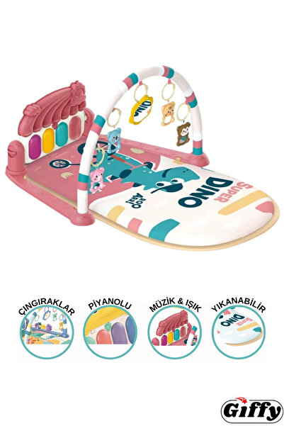 giffy Oyuncak Gökkuşağı Dinozor Figürlü Bebek Oyun Halısı Sesli Müzikli Işıkl...