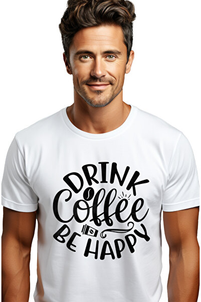 StoryGift Romania Tricou Barbati cu mesajul in engleza "Drink cofee, be happy...