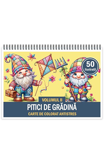 Legendary Gifts Carte de colorat antistres, 50 de ilustrații Gnomi de grădină - Volumul II, Format: A4,