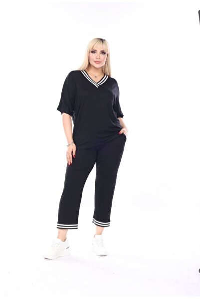 Sevda Kılınç Plus Size Capri Double Combed Cotton Suit