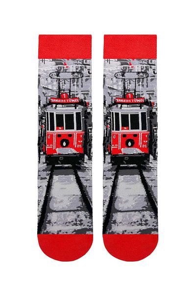 CARNAVAL SOCKS Istanbul Nostalgic Taksim Tram Patterned Unisex Socket Socks
