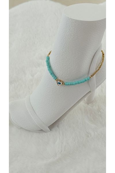GM TAKI Turquoise Evil Eye Heart Anklet
