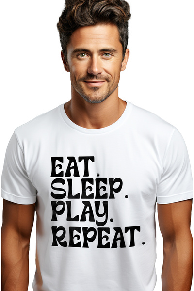 StoryGift Romania Tricou bărbătesc cu mesajul „mănâncă. Dormi. Joacă-te. Repe...