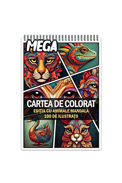 Legendary Gifts Mega carte de colorat antistres, 100 de ilustrații cu animale Mandala, 206 pagini, format: A4,
