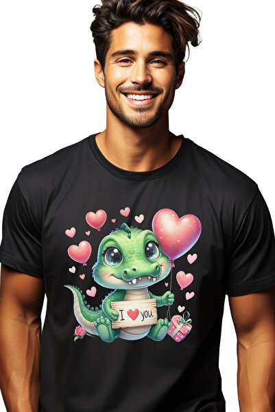 StoryGift Romania Tricou bărbătesc cu un pui de crocodil și mesajul „Te iubes...