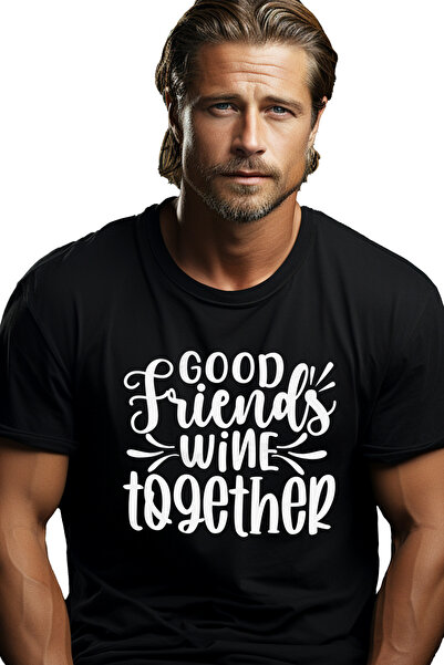 StoryGift Romania Tricou Barbati cu mesajul "Prietenii buni beau vin impreuna...