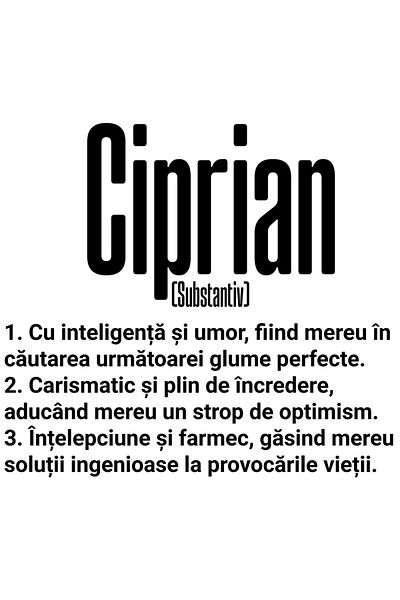 StoryGift Romania Sticker Autocolant 70CM Cu Numele Ciprian, Inteligenta, Umor, Carismatic, Intelept, Personaliz