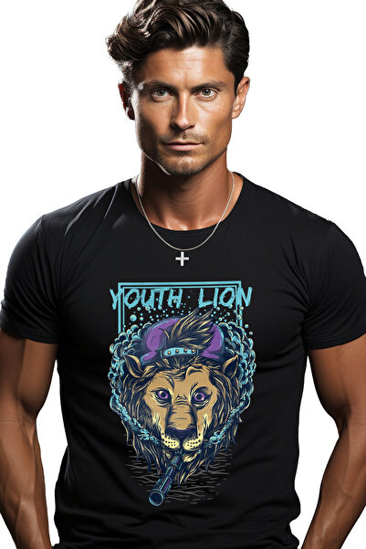StoryGift Romania Tricou bărbătesc cu mesaj în engleză Youth Lion, Youth Lion, fum, șapcă, vape, cu imprimeu Stg