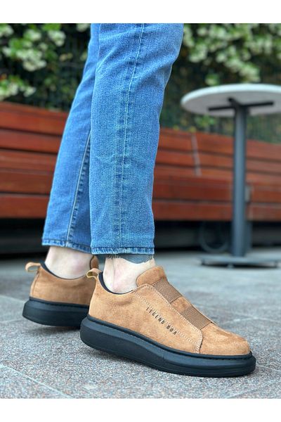 MehLey ML0307 Ανδρικά παπούτσια με ψηλή σόλα σουέτ με διπλό λουράκι μαύρο μαύρο