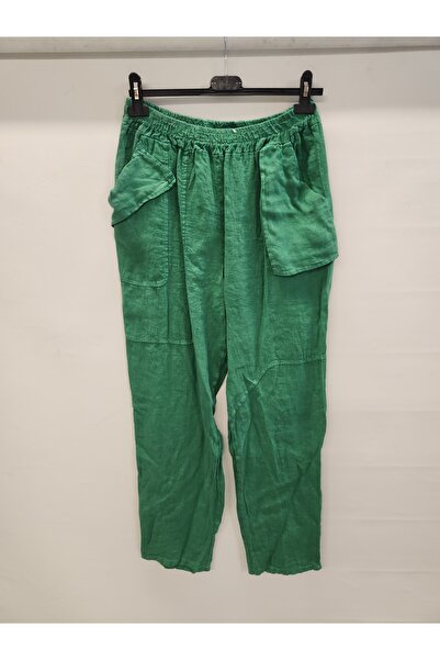 della moor Green Women's Italian Narrow-Leg Straight-Leg Linen Trousers Size ...