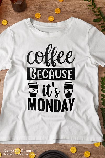StoryGift Romania Men's T-shirt for coffee lovers who drink it every Monday with Fat STG print