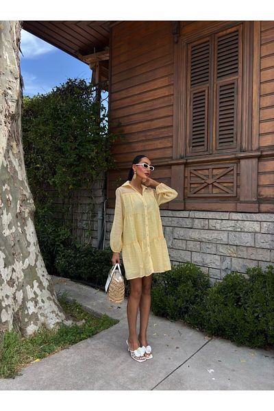 ÇEÇİM Women's Oversize Layered Shirt Dress Hyn-58056
