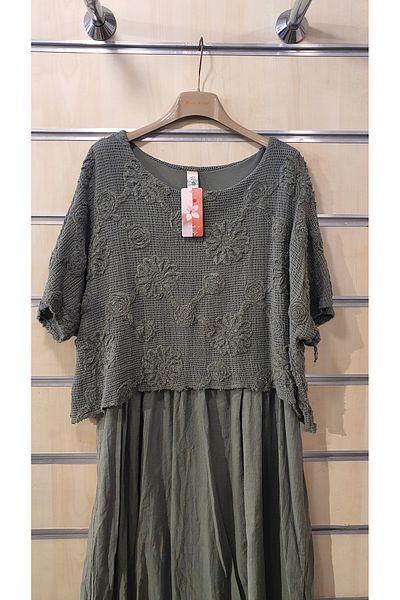 Park Moda Ιταλικό φόρεμα Διχτυωτό Λεπτομερές Βαμβακερό Φόρεμα με Μοτίφ Λουλούδι