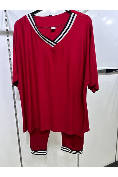 Sevda Kılınç Plus Size Capri Double Combed Cotton Suit