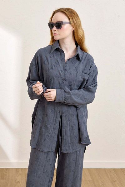 Ceylan Otantik Cămașă de muselină festonată Indigo