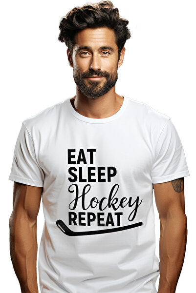 StoryGift Romania Tricou bărbătesc pentru fanii hocheiului cu textul „mănâncă...