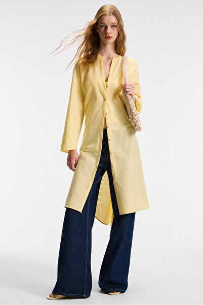 ETHIQUET ACALLAR Γυναικείο 100% βαμβακερό λινό φόρεμα με άνετο μακρύ υπερμεγέθη κίτρινο φόρεμα