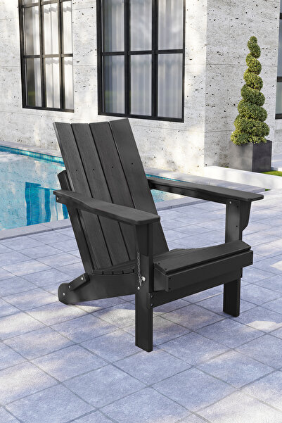 Garpim Siyah Adirondack Serisi Düz Sırtlı Katlanır Sandalye, Siyah Koltuk, Balkon,bahçe,cafe Mobilya