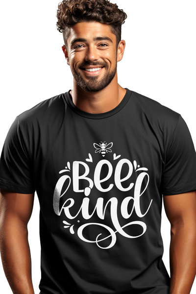 StoryGift Romania Tricou bărbătesc cu inimioare și albine și textul „bee Kind...