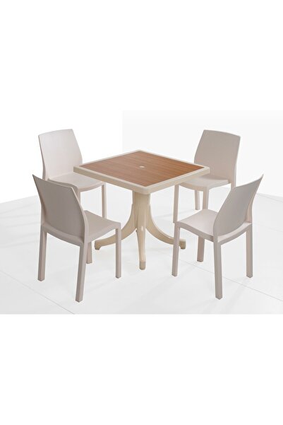 Papatya Yummy Plastik Bahçe Balkon Seti Fildişi Bej : 80x80 Masa + 4 Sandalye...