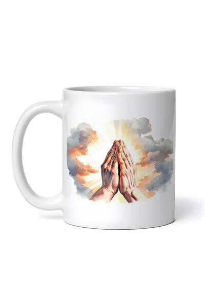 OEM Cană albă personalizată, Palmiere unite în rugăciune, INOVATIX®. 330ml