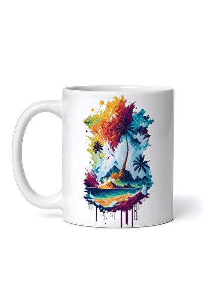 OEM Cană albă personalizată, Palmieri pe mal, INOVATIX®. 330ml