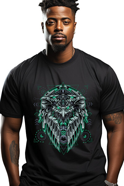 StoryGift Romania Tricou bărbătesc cu vulturi, aripi, roboți, Cyberpunk, Mech...