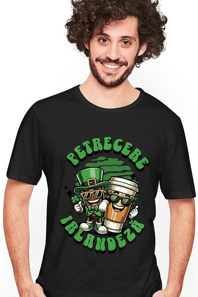 StoryGift Romania Men's T-shirt Irish Party, coffee whiskey drink alcohol with print on the front, 100% STG