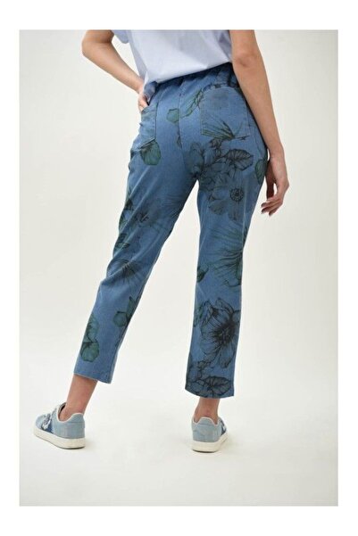 FASHIONLAND PANTALONI CARROT CUREA IN TALIE CU IMPRIMEU TRIEST TALIE UNICA Albastru