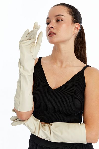 CE-YIL DERİ ÜRÜNLERİ Women's Genuine Leather Long Gloves