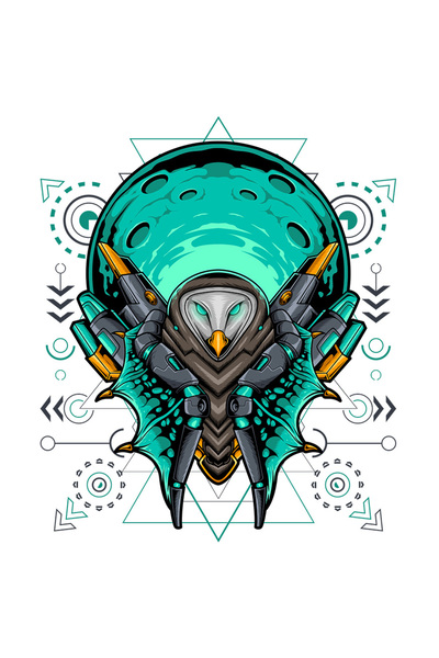 StoryGift Romania Sticker Autocolant 70CM Cu Bufnita, Mecha, SciFi, Robot, Geometric, Cyberpunk, cu Margini Alb